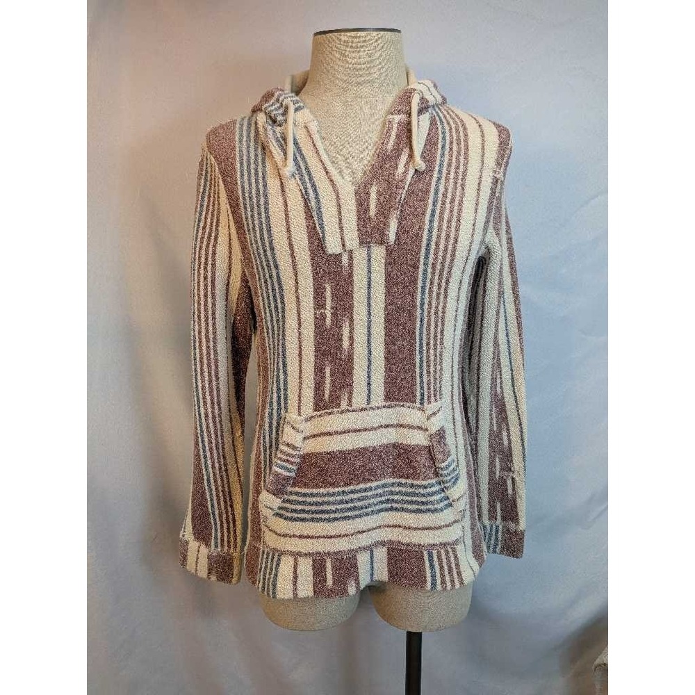 Hollister Striped Baja Hoodie Pullover Poncho Knit Tattered Size S